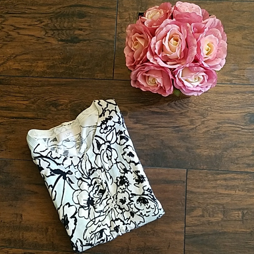LOFT Blue Floral Cardigan